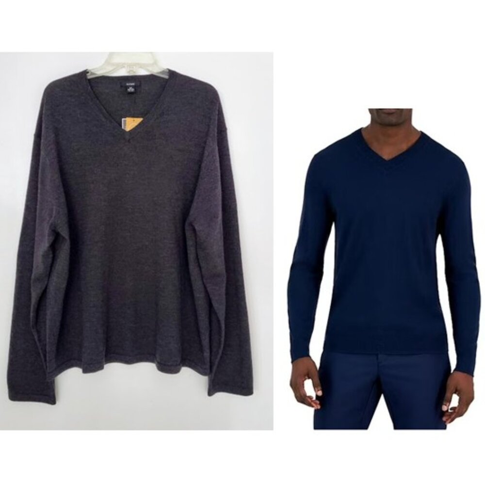 NWT Merino Wool Gray Knit Sweater Long Sleeve Alfani‎ Size XXL Top Layer Preppy